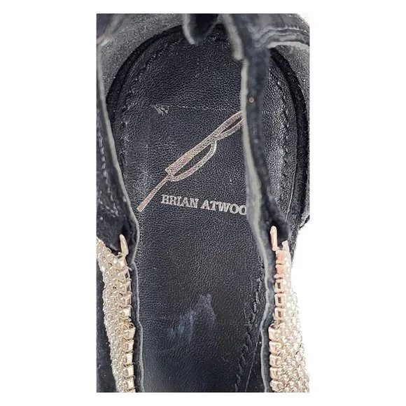 B BRIAN ATWOOD BFLORETO Suede Crystal Embellished Sandals T-Strap Black - Picture 10 of 14